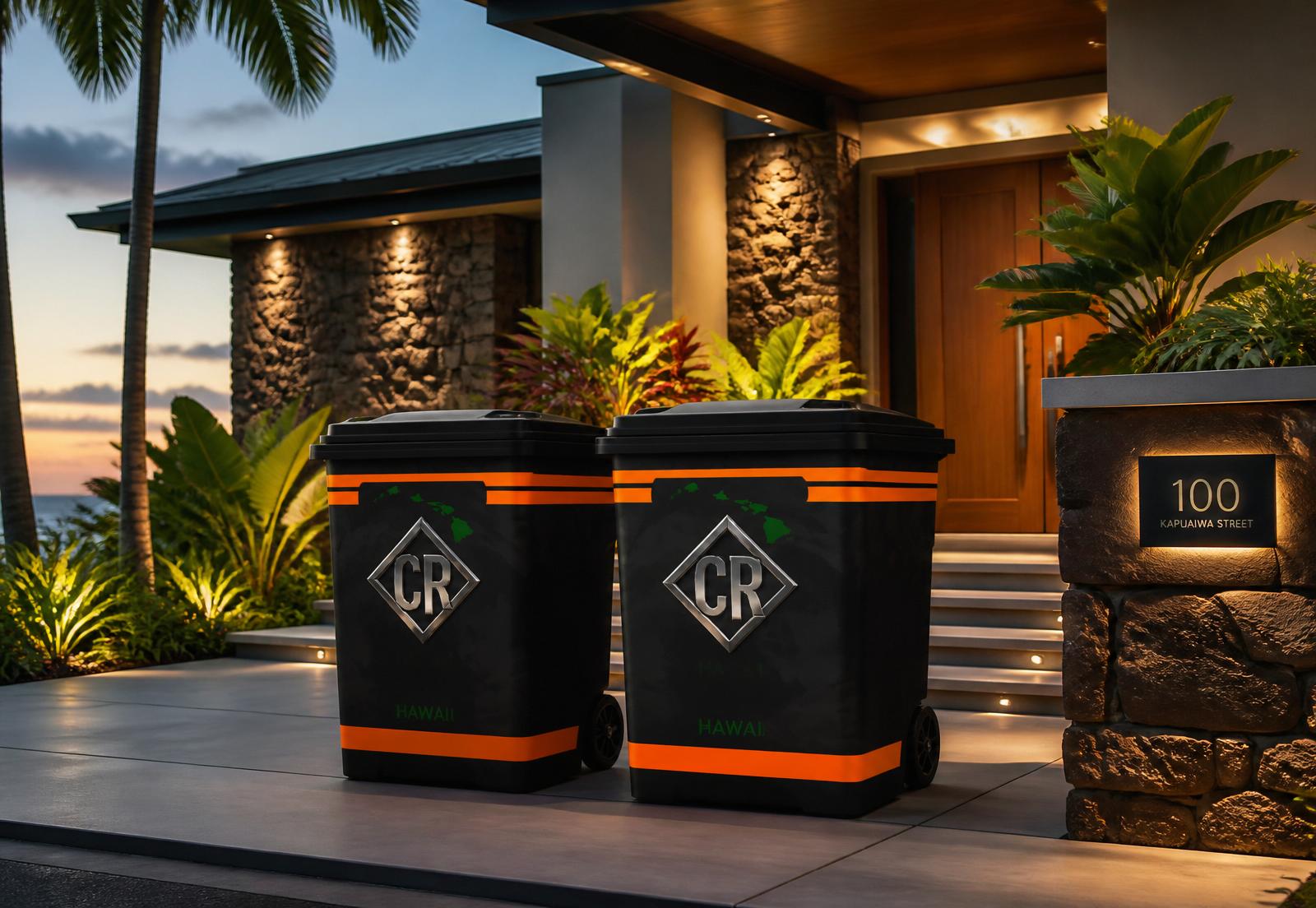 Clean bins outside luxury Hawaiian home