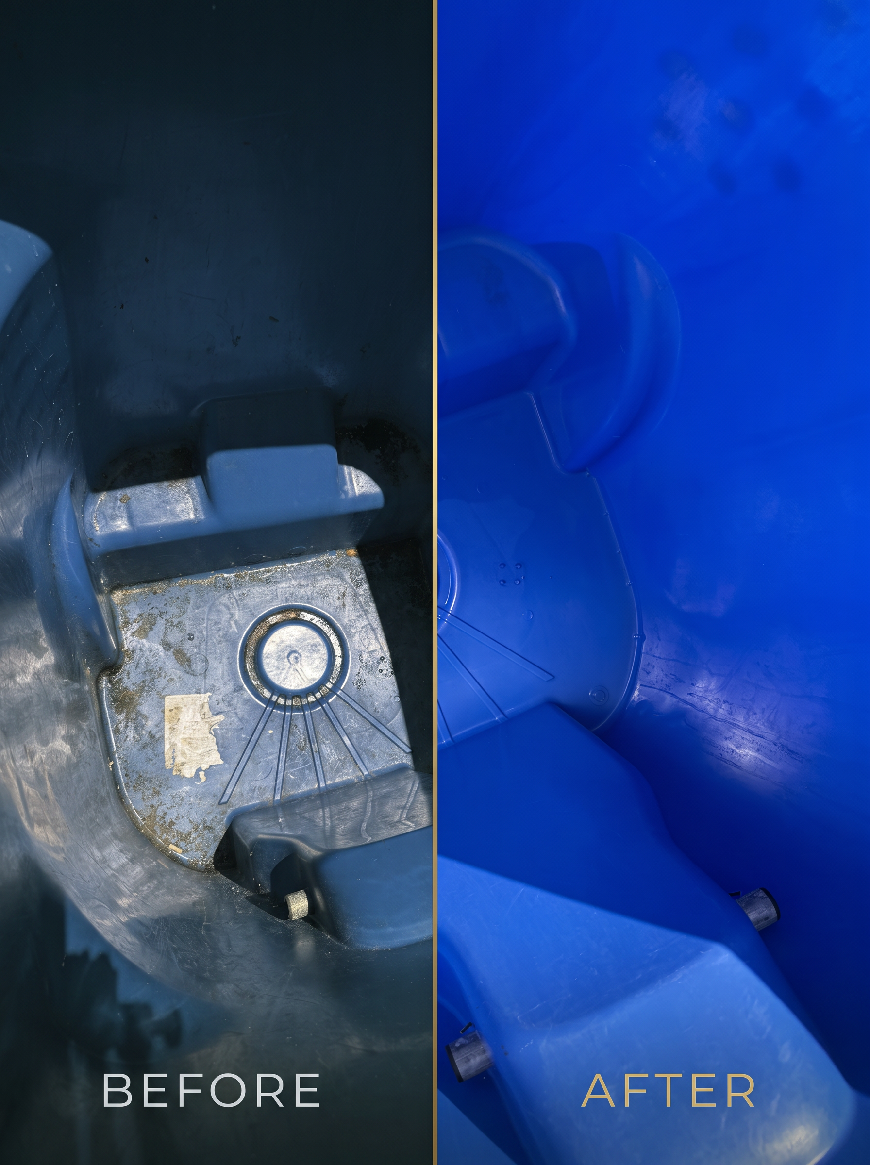 Before and after comparison of a residential trash bin cleaned by Clean Route Systems